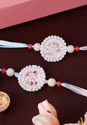 Set Of 2 Beaded Floral Shaped Thread Rakhis