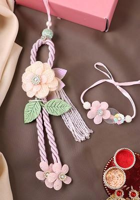 Set Of 2 Gold Plated Bhaiya Bhabhi Bracelet Rakhis With Roli Chawal