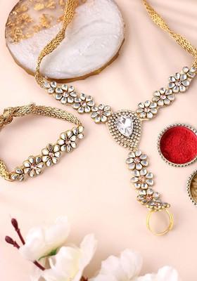 Gold Plated Bhaiya Bhabhi Bracelet With Ring Rakhi With Roli Chawal