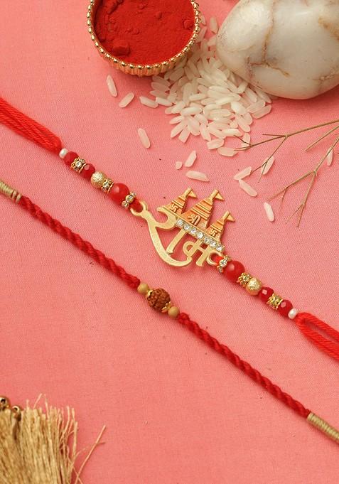 Set Of 2 Artificial Stones Studded And Beaded Sacred Ram Palace Thread Rakhi