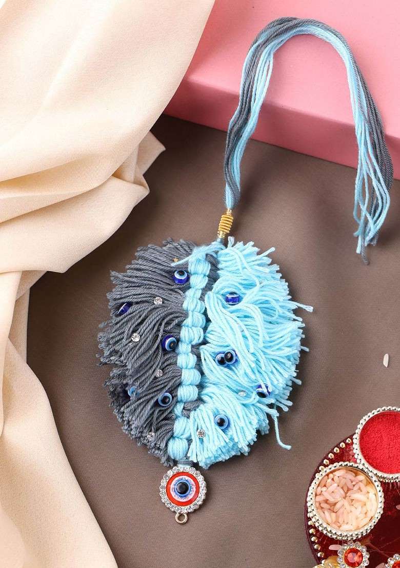 Set Of 2 Gold Plated Beaded With Stone Studded Thread Rakhi With Roli Chawal - Indya