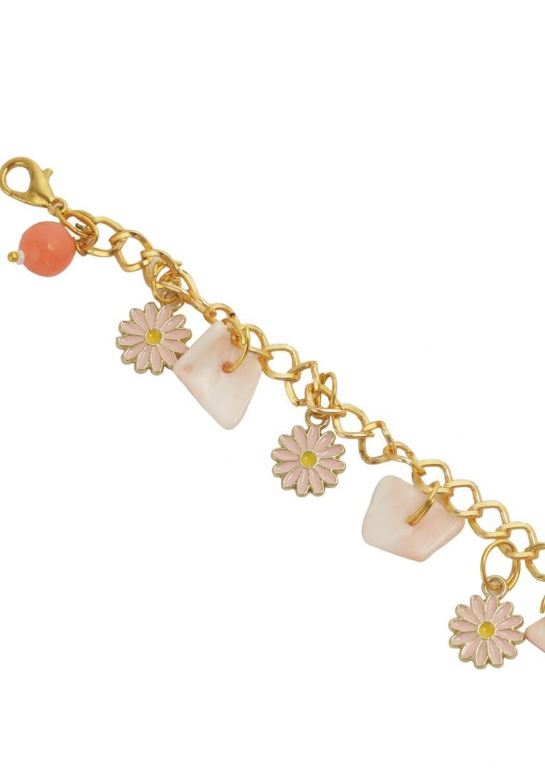 Floral Charm Bracelet Rakhi With Roli Chawal And Greeting Card - Indya