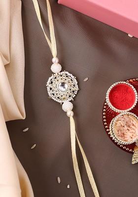 Gold Plated Beaded And Stone Studded Rakhi With Roli Chawal