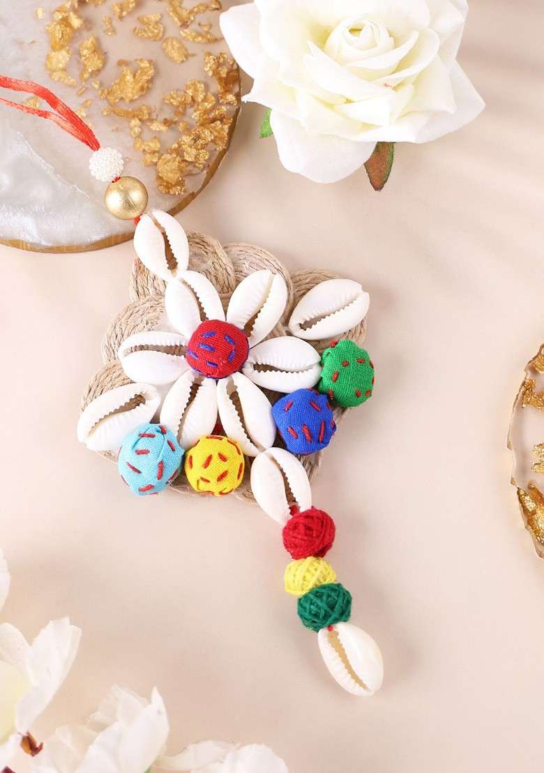 Unisex Set Of 2 Gold Plated Beaded Bhaiya Bhabhi Thread Rakhis With Roli Chawal - Indya