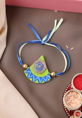 Gold Plated Beaded Thread Rakhi With Roli Chawal