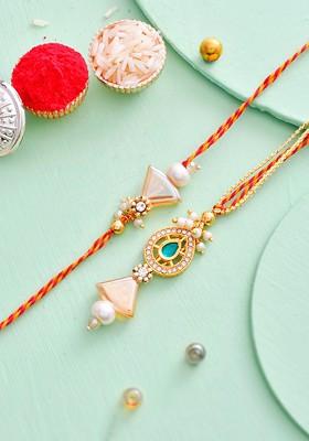 Beautiful Bead Work Bhaiya Bhabhi Thread Rakhi Set