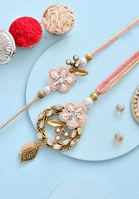 Vibrant Kundan And Beads Embellished Bhaiya Bhabhi Thread Rakhi Set