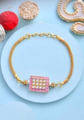 Cubic Kundan Embellished Charm Bracelet Rakhi