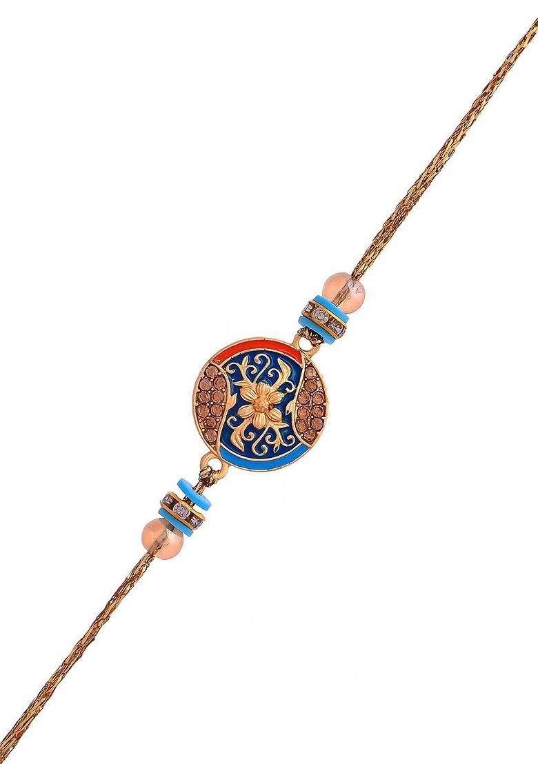 Elegant Enameled And Embellished Thread Rakhi - Indya