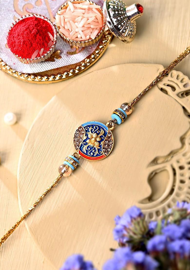 Elegant Enameled And Embellished Thread Rakhi - Indya