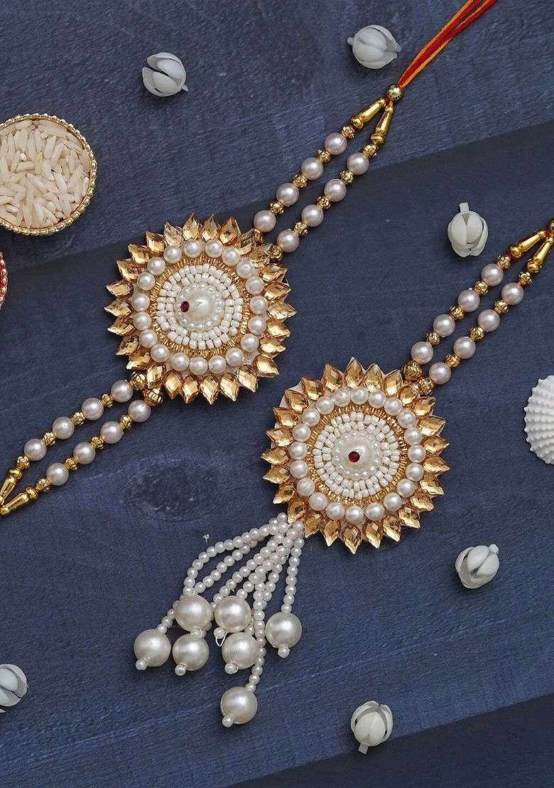 Set Of 2 Beaded Bhaiya Bhabhi Rakhi With Roli Chawal - Indya