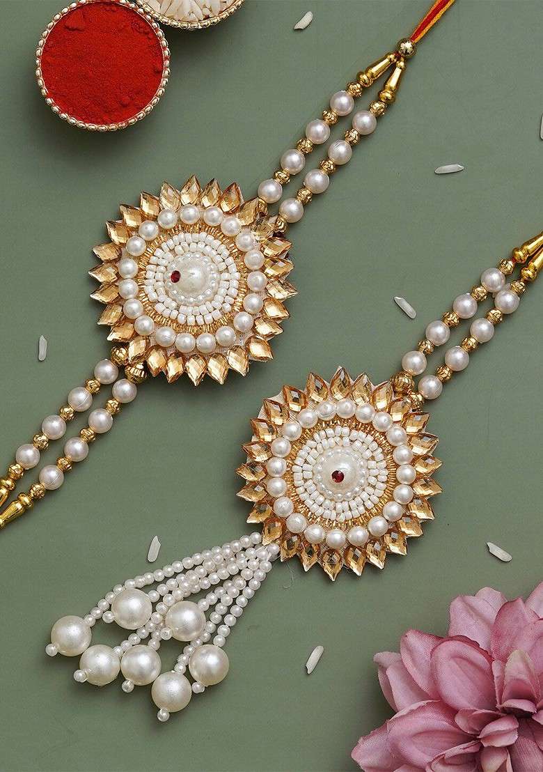 Set Of 2 Beaded Bhaiya Bhabhi Rakhi With Roli Chawal - Indya