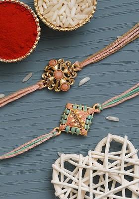 Set Of 2 Embellished Rakhis With Roli Chawal