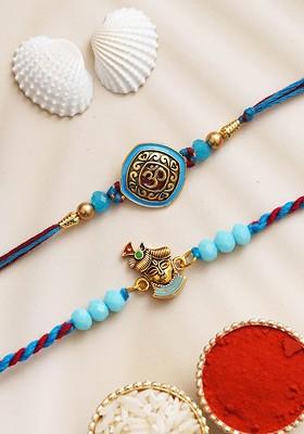 Set Of 2 Religious Designer Rakhis With Roli Chawal