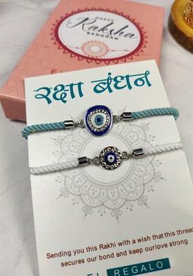 Bhaiya Bhabhi Set Of 2 Evil Eye Rakhi Combo With Roli Chawal And Card