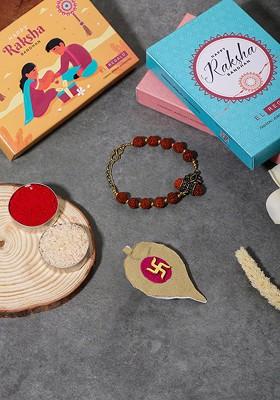 Rudhraksh Beaded Lord Shiva Rakhi Set With Roli And Chawal