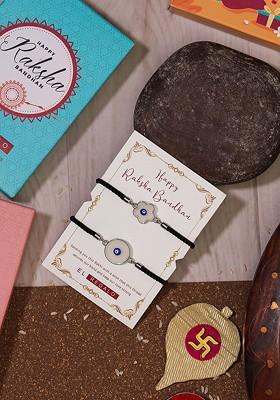 Bhaiya Bhabhi Set Of 2 Evil Eye Rakhi Combo With And Card Roli Chawal