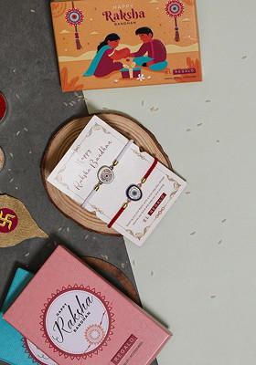 Bhaiya Bhabhi Set Of 2 Charm Rakhi Combo With Roli Chawal