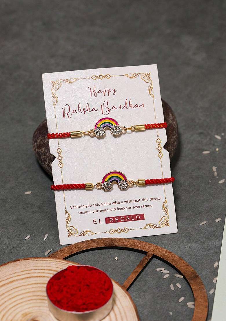 Bhaiya Bhabhi Set Of 2 Charm Rakhi Combo With Roli Chawal - Indya