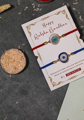 Bhaiya Bhabhi Set Of 2 Evil Eye Rakhi Combo With Roli Chawal
