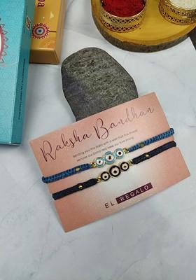 Bhaiya Bhabhi Set Of 2 Evil Eye Rakhi Combo With Roli Chawal