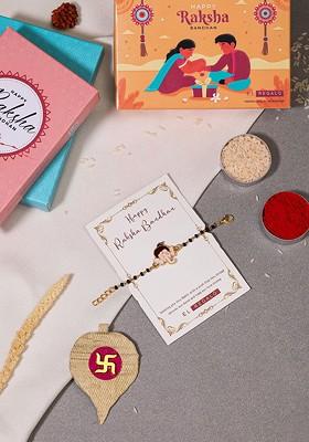 Beaded Ganesha Charm Bracelet Rakhi With Roli And Chawal And Greeting Card