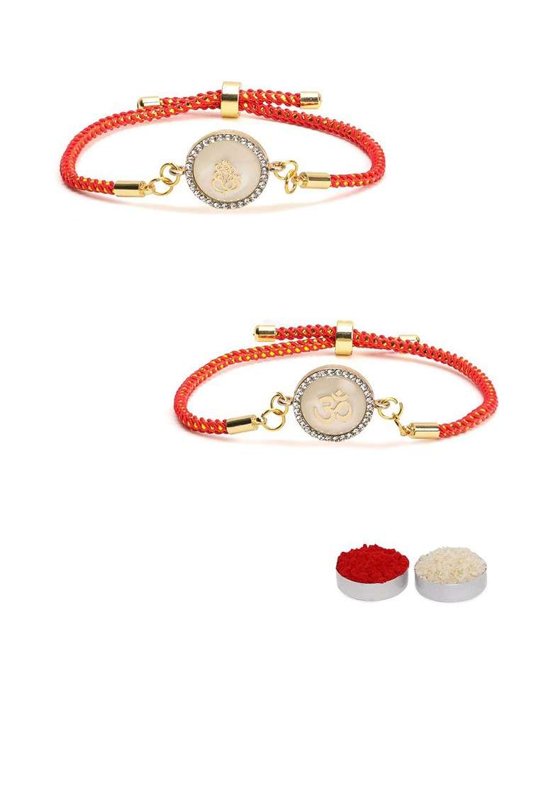 Bhaiya Bhabhi Set Of 2 Charm Rakhi Combo With And Card Roli Chawal - Indya