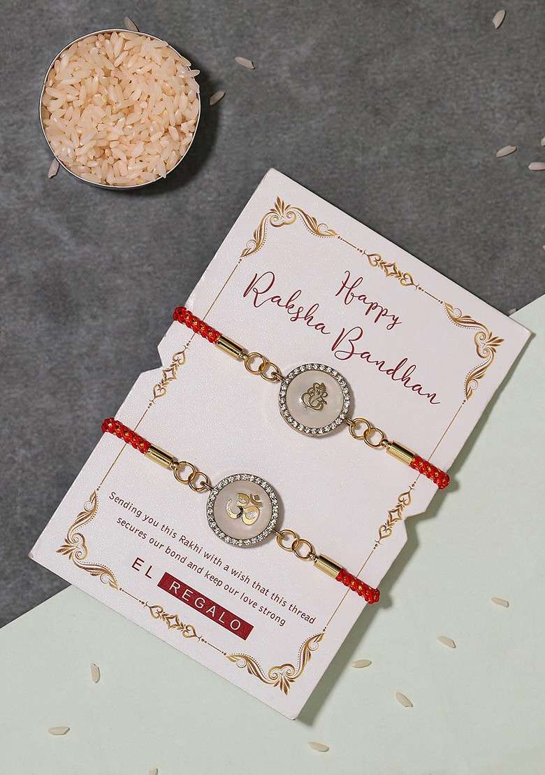 Bhaiya Bhabhi Set Of 2 Charm Rakhi Combo With And Card Roli Chawal - Indya
