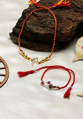 Bhaiya Bhabhi Set Of 2 Om Charm Rakhi With Roli Chawal