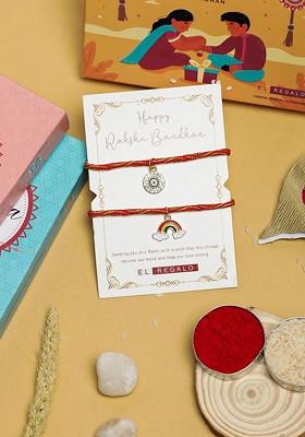 Set Of 2 Charm Detail Rakhis With Roli And Chawal