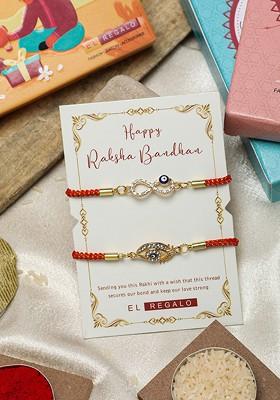 Bhaiya Bhabhi Set Of 2 Charm Rakhi Combo With Roli Chawal