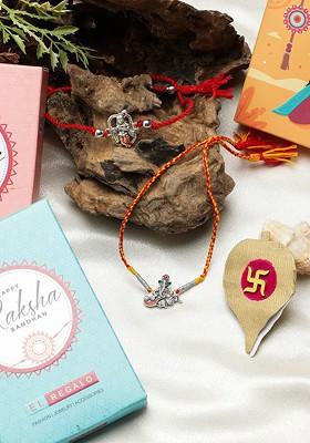 Bhaiya Bhabhi Set Of 2 Wraparound Thread Rakhi Combo With Roli And Chawal And Card