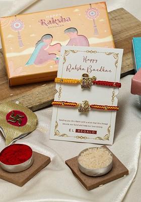Unisex Set Of 2 Charm Detail Rakhis With Roli And Chawal