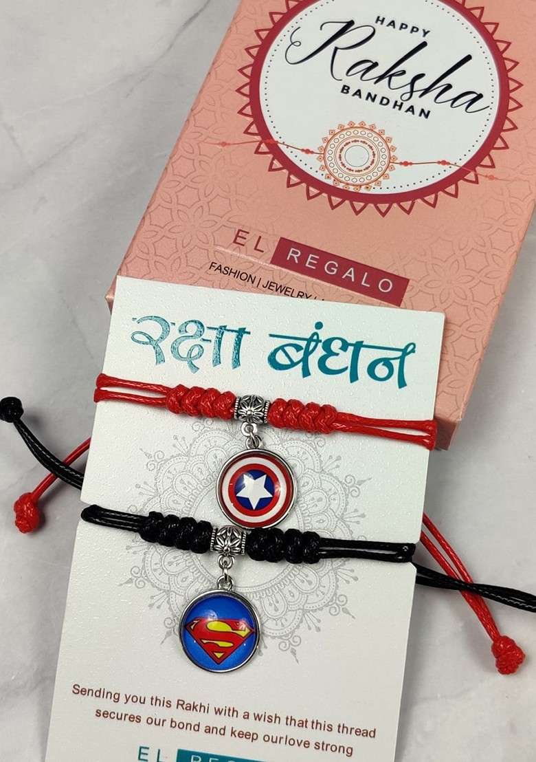 Kids Set Of 2 Charm Detail Rakhis With Roli And Chawal - Indya