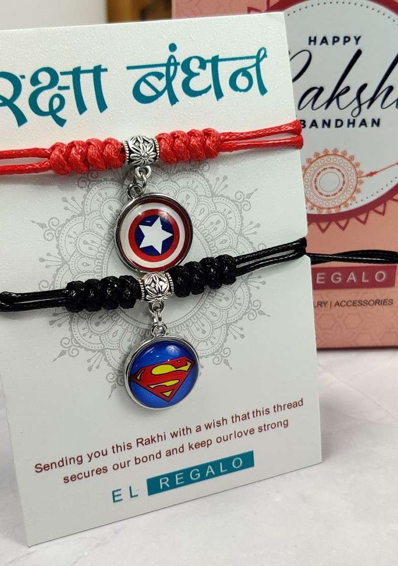 Kids Set Of 2 Charm Detail Rakhis With Roli And Chawal - Indya