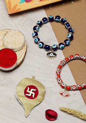 Bhaiya Bhabhi Set Of 2 Evil Eye Elasticated Rakhi Combo