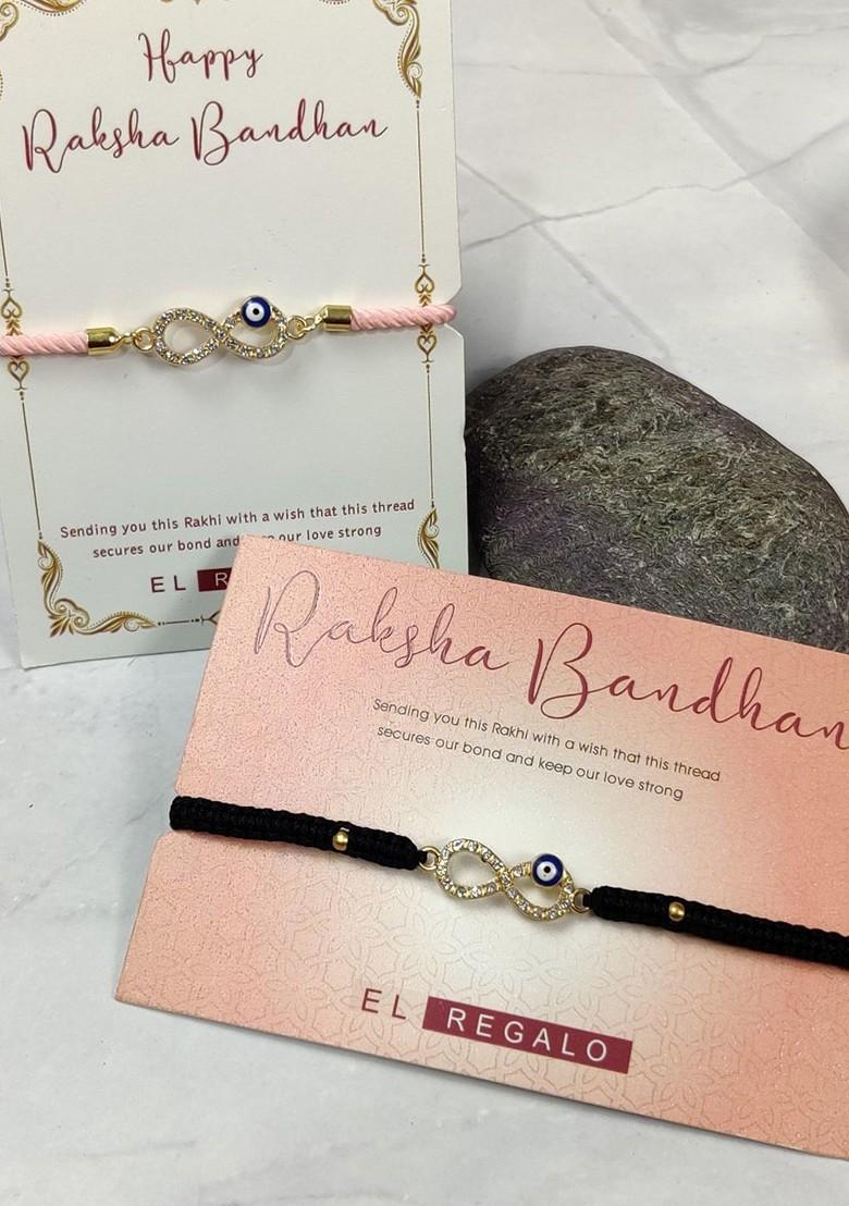 Bhaiya Bhabhi Set Of 2 Stone Studded Evil Eye Wraparound Rakhi Combo - Indya