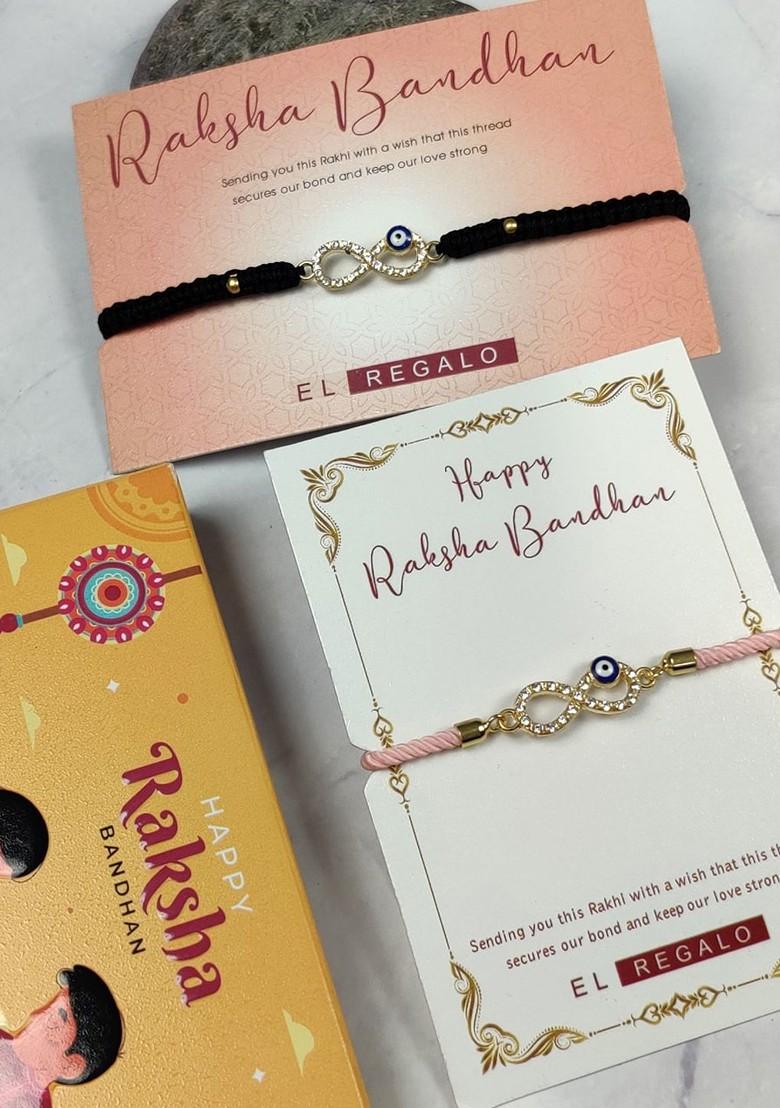 Bhaiya Bhabhi Set Of 2 Stone Studded Evil Eye Wraparound Rakhi Combo - Indya