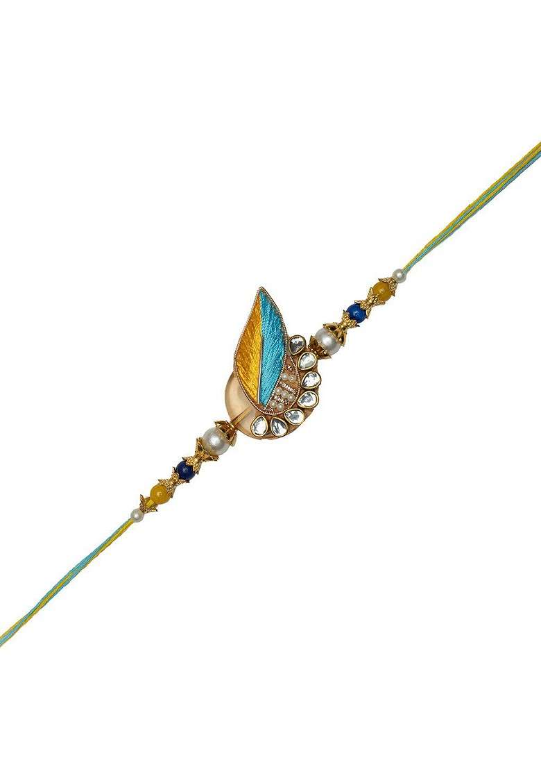 Set Of 2 Gold Plated Kundan Studded Thread Rakhis - Indya