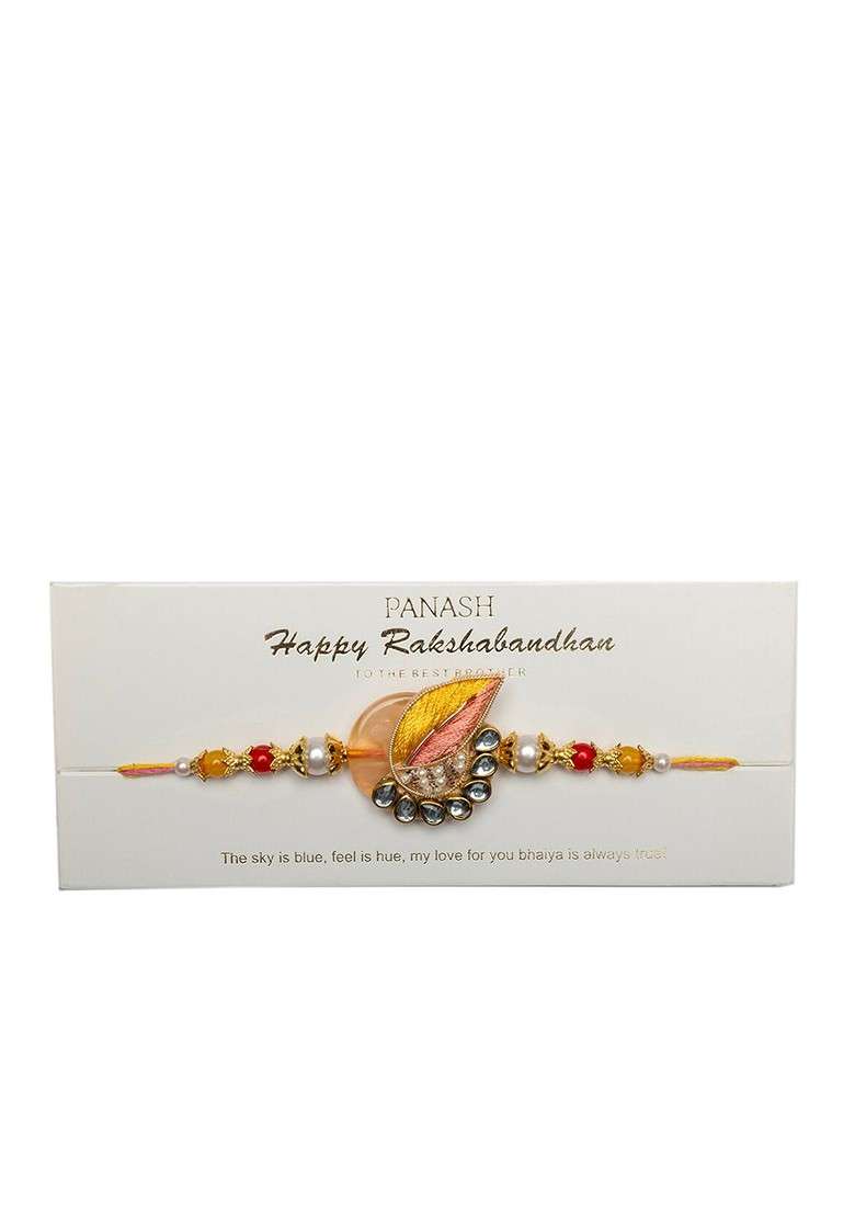 Set Of 2 Gold Plated Kundan Studded Thread Rakhis - Indya