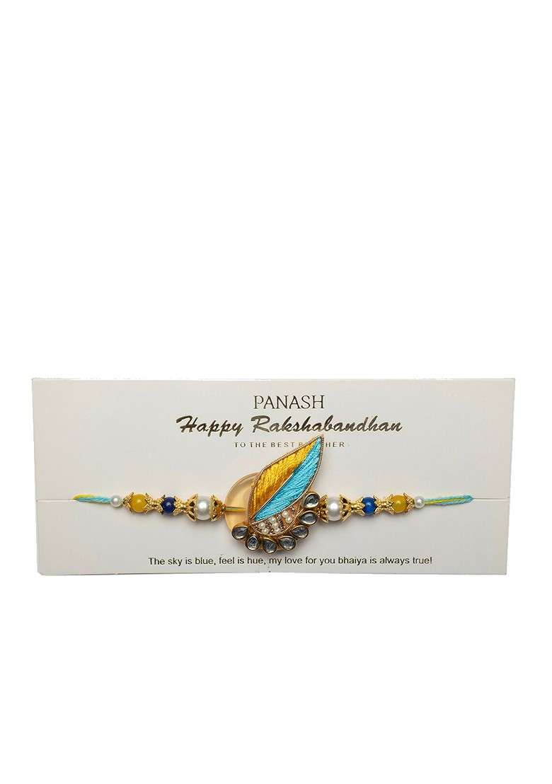 Set Of 2 Gold Plated Kundan Studded Thread Rakhis - Indya