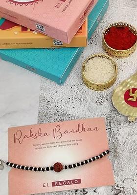 Boys Rudraksha Charm Rakhi With Roli Chawal