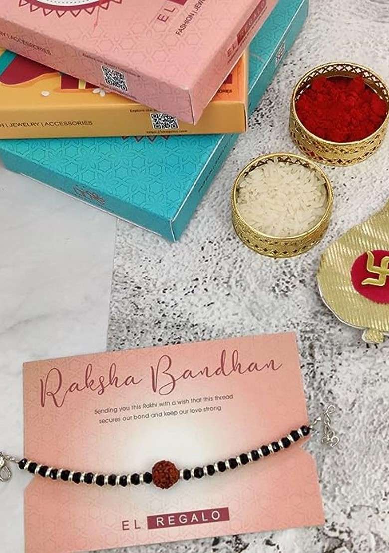 Boys Rudraksha Charm Rakhi With Roli Chawal - Indya