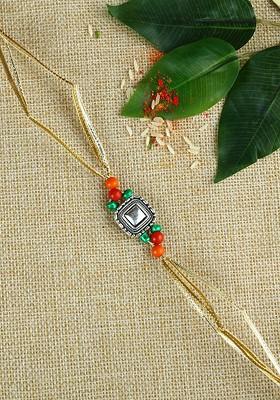 Unisex Kundan Studded And Beaded Thread Rakhi