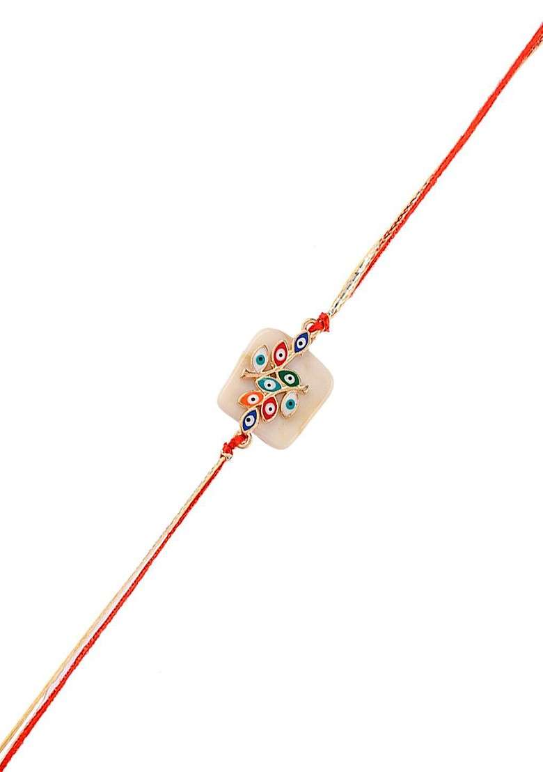 Unisex Evil Eye Charm Rakhi With Roli Chawal And Greeting Card - Indya