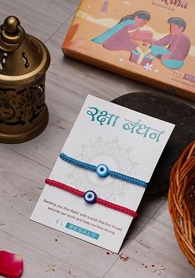 Bhaiya Bhabhi Set Of 2 Evil Eye Wraparound Rakhi With Roli And Chawal