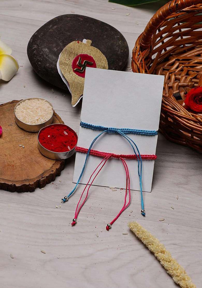 Bhaiya Bhabhi Set Of 2 Evil Eye Wraparound Rakhi With Roli And Chawal - Indya