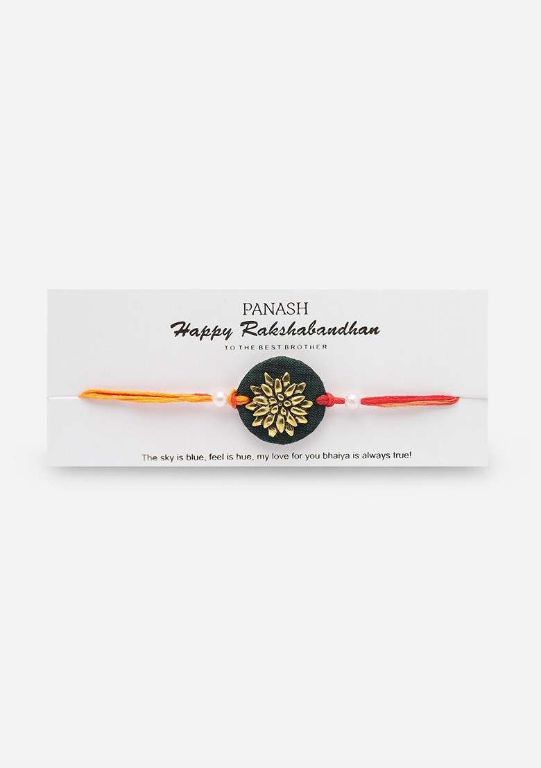 Gold Plated Circular Shaped Thread Rakhi With Roli Chawal - Indya