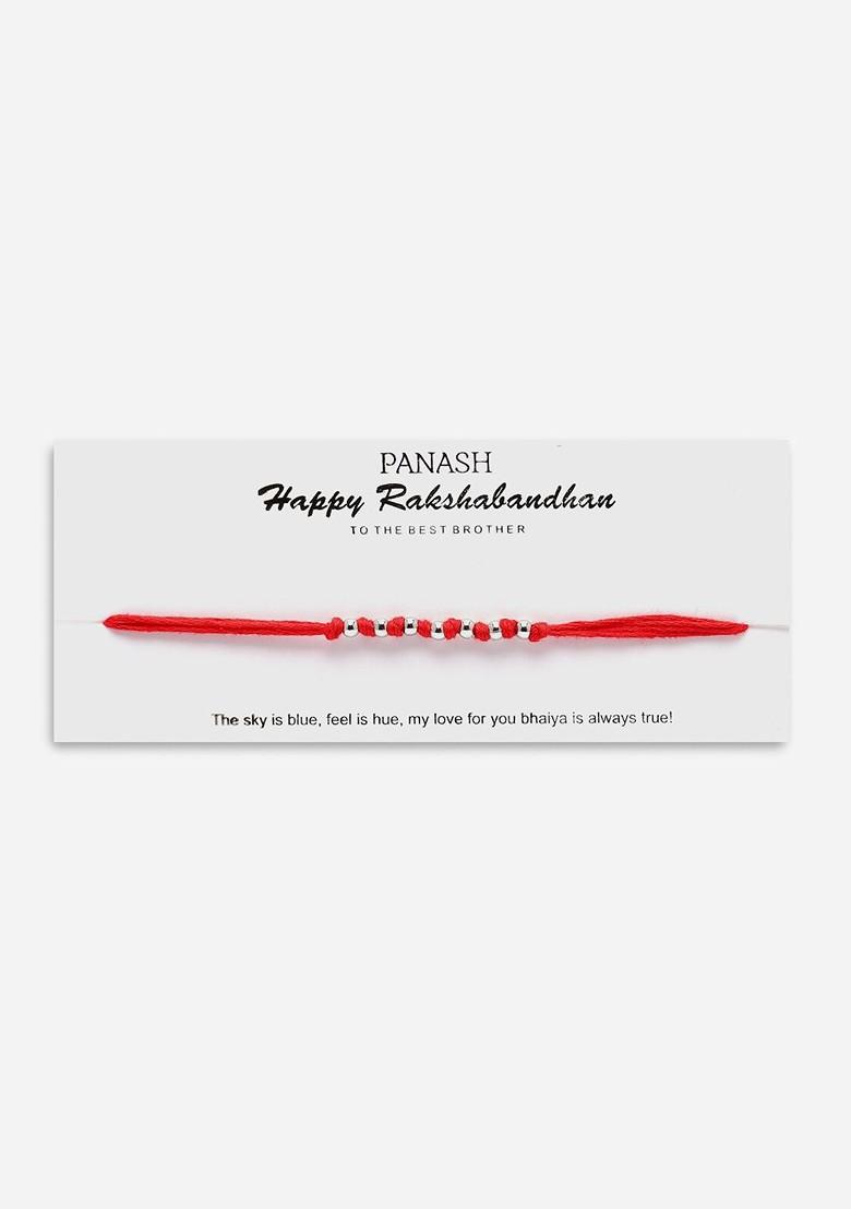 Men Silver Plated Beaded Thread Rakhi Comes With Roli Chawal - Indya