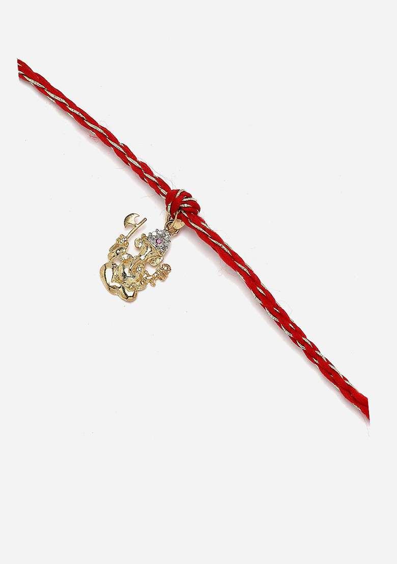 Men Gold Plated Stone Studded Thread Rakhi Comes With Roli Chawal - Indya